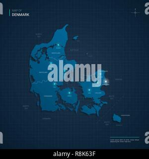 Denmark political map of administrative divisions - regions. Solid blue ...