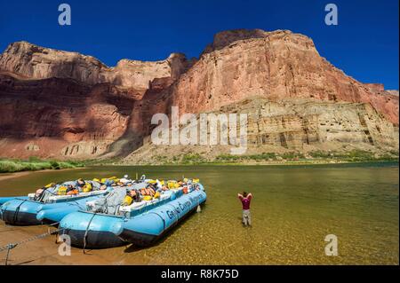 United States, Arizona, Grand Canyon National Park, rafting down the Colorado river between Lee's Ferry near Page and Phantom Ranch, cliff-hanging païute granaries of Nankoweap Stock Photo