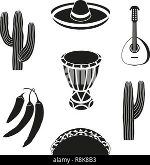 Black and white 7 mexican elements. Stock Vector