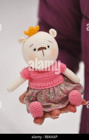 SYKTYVKAR, RUSSIA - DECEMBER 16, 2018: Illustrative image. Elephant toy knitted in the technique of knitting amigurumi Stock Photo