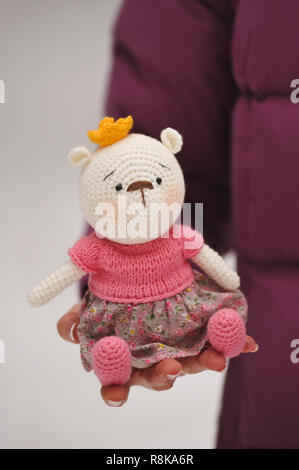 SYKTYVKAR, RUSSIA - DECEMBER 16, 2018: Illustrative image. Elephant toy knitted in the technique of knitting amigurumi Stock Photo