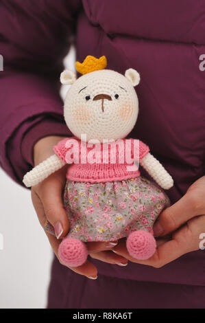 SYKTYVKAR, RUSSIA - DECEMBER 16, 2018: Illustrative image. Elephant toy knitted in the technique of knitting amigurumi Stock Photo