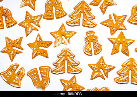 Christmas festive shaped cookies flat lay tabletop Stock Photo