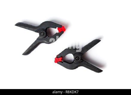 Two photography clamps isolated on white background Stock Photo