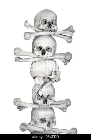 Human skulls and bones, Kutna Hora, Czech. Isolated over white Stock Photo