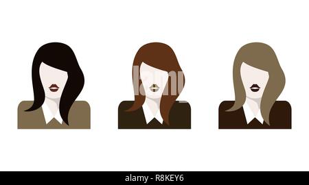 Flat woman icons set. Bubble speech. Vector illustration. Discussion. Different hair color. Stock Vector
