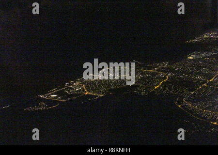 Amsterdam night aerial peninsula horizontal Stock Photo