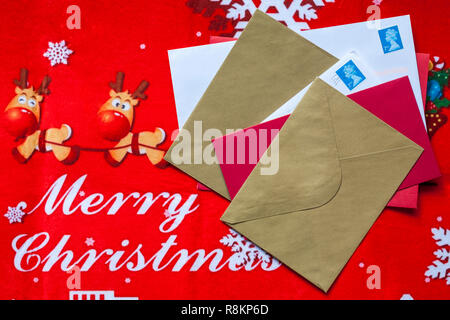 Envelopes, mail post, Christmas cards, on Christmas door mat Stock Photo -  Alamy