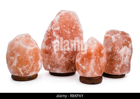 Himalayan salt lamps isolated on white background Stock Photo
