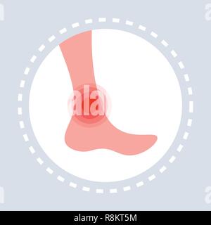 ankle injury feeling joint pain human leg icon painful area highlighted in red healthcare medical service logo medicine and health symbol concept flat Stock Vector