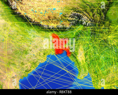 Bangladesh from space on model of planet Earth with networks. Detailed planet surface with city lights. 3D illustration. Elements of this image furnis Stock Photo
