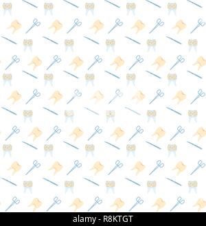 dental problem rotten tooth surgical instruments scalpel scissors icon healthcare medical service logo medicine and health symbol concept seamless pattern flat Stock Vector