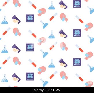 lab test tube flask respirator mask ribs cage x-ray icon healthcare medical service logo medicine and health symbol concept seamless pattern flat Stock Vector