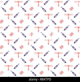 reproductive system female anatomy uterus cervix fallopian tube pregnancy test icon healthcare medical service logo medicine symbol concept seamless pattern flat Stock Vector