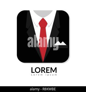 vector illustration of black man suit with red tie and white shirt isolated on white background. business man in suit logo with copy space, man in sui Stock Vector