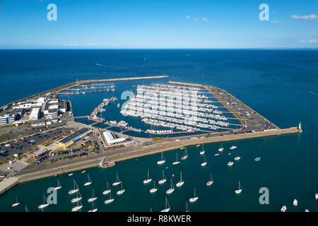 France, Cotes d'Armor, cote de Goelo, Saint Quay Portrieux, the harbour (aerial view) Stock Photo