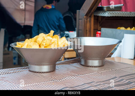 homemade potato chips, annual Medieval Festival in the city of Vic, 2018, Vic, Catalonia, Spain Stock Photo