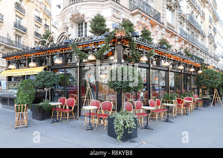 The famous restaurant Le Dome decorated for Christmas located on Montparnasse boulevard in Paris.It was once home for to intellectual stars , from Hemingway to Picasso Stock Photo