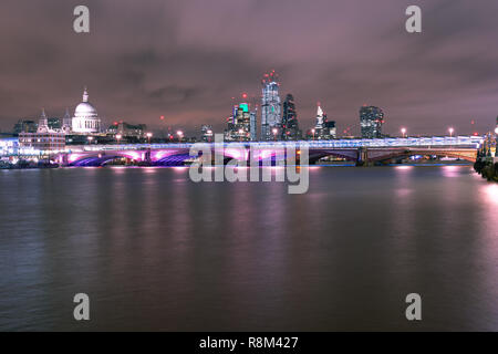 Blackfriars Bridge Long Exposure from London's South Bank. Taken at night. Stock Photo