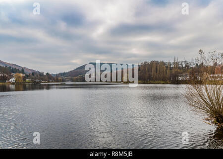 amazing view of the Doyards Lake in Vielsalm on a beautiful and cloudy autumn day in the Belgian Ardennes Stock Photo