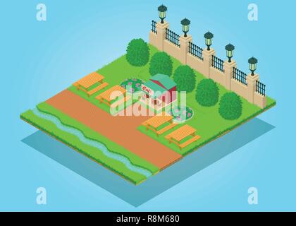 Cafe park concept banner, isometric style Stock Vector