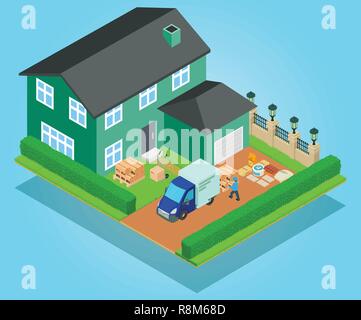Relocation concept banner, isometric style Stock Vector