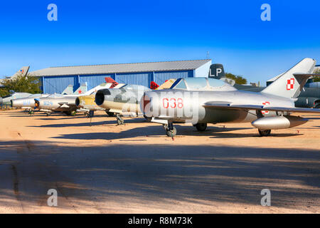 Collection of 1950-60s world jet fighter planes on display at the Pima Air & Space Museum in Tucson, AZ Stock Photo