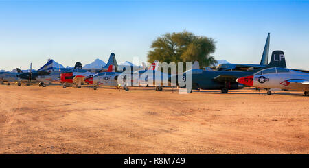Collection of 1950-60s world jet fighter planes on display at the Pima Air & Space Museum in Tucson, AZ Stock Photo