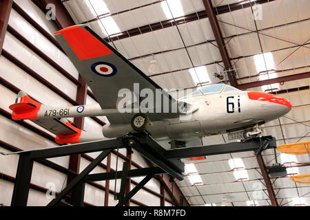 RAF De Havilland Vampire jet fighter plane from 1946 on display at the Pima Air & Space Museum in Tucson, AZ Stock Photo