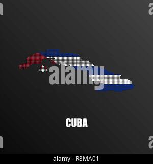 Vector illustration of abstract halftone map of Cuba made of square pixels with Cuban national flag colors for your graphic and web design Stock Vector
