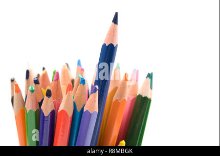 Bunch of colored pencils isolated on white background. Stock Photo