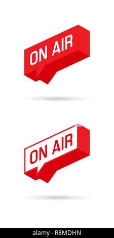 On Air sign, emblem, logo. Live stream symbol. Speech bubble. Illustrration on-air sign, broadcast media sound, radio and television record. Stock Vector