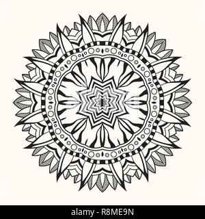 Floral mandala. Decorative round ornament. Abstract doodle background. Unusual flower shape. Picture for coloring. For cards, invitations, t-shirts, p Stock Vector