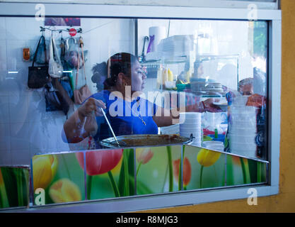 Mexican Street food  stall at a little market in Conkal, Yucatan, Mexico. Stock Photo