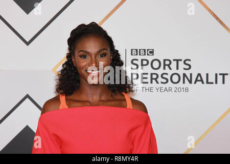 Birmingham, UK. 16th Dec 2018. BBC Sports Personality of the Year - Red Carpet arrivals 2018.  Dina Asher-Smith on the red carpet ahead of the BBC Sports Personality of the Year Awards 2018 at Genting Arena, Birmingham, United Kingdom Credit: Ben Booth/Alamy Live News Stock Photo