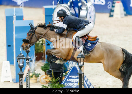 Prague, Czech Republic. 15th December, 2018. Global Champions Prague Playoffs. Longines Global Champions Super Grand Prix. Harrie Smolders riding Zinius. O2 Arena, Prague, Czech Republic. 12/16/18 © Tomas Holcbecher/Alamy Live News Stock Photo
