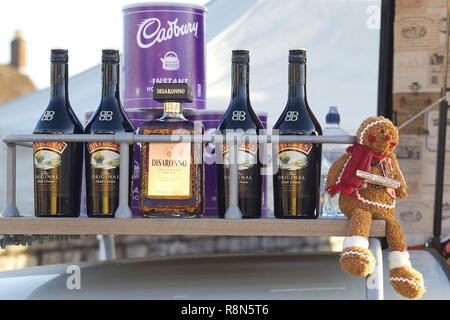 Disaronno and baileys with a gingerbread man on a roof rack Stock Photo