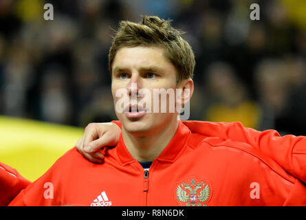 Solna, Sweden - November 20, 2018. Russia national football team defender Kirill Nababkin before UEFA Nations League match Sweden vs Russia in Stockho Stock Photo