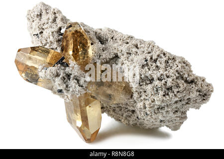 topaz on volcanic rhyolite matrix from Thomas Range, Utah isolated on white background Stock Photo