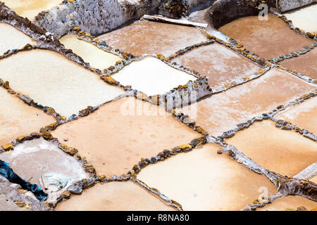 Close-up of salt pools in Maras, Salinas de Maras, Sacred Valley, Peru Stock Photo