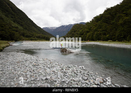 Hiker, in the wilderness, South Island, New Zealand Stock Photo