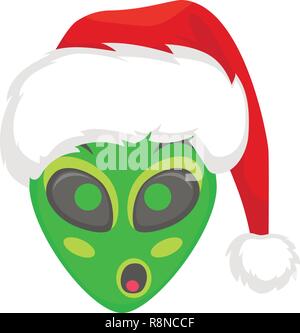 Alien face emoji. Alien green head in santa hat - OMG. Humanoid vector illustration Stock Vector