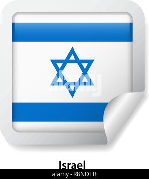 Flag of Israel. Round glossy sticker Stock Vector
