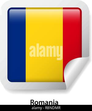 Flag of Romania. Round glossy badge sticker Stock Vector
