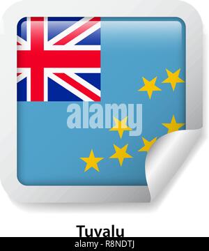 Flag of Tuvalu. Round glossy badge sticker Stock Vector