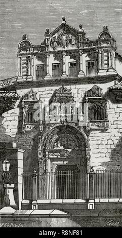 España. Toledo. Antiguo Hospital de Santa Cruz (siglo XVI). En 1846 fue sede del Colegio General Militar o Colegio Militar de Infantería. Dibujo por Urrabieta. Grabado por Sierra. Crónica General de España, Historia Ilustrada y Descriptiva de sus Provincias. Castilla-La Nueva, 1869. Biblioteca Histórico Militar de Barcelona, Cataluña, España. Stock Photo