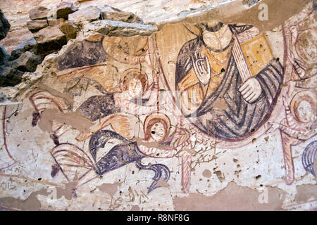 A Christian fresco painting, of Jesus and angels, inside one of the Tombs of the Nobles, ancient rock cut tombs of high officials of the Egyptian cour Stock Photo