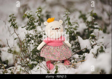 SYKTYVKAR, RUSSIA - DECEMBER 16, 2018: Illustrative image. Elephant toy knitted in the technique of knitting amigurumi Stock Photo