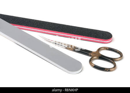 nail scissors and two files isolated on white background Stock Photo