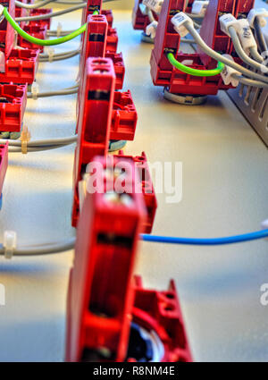 Control panel with electrical switches closeup Stock Photo